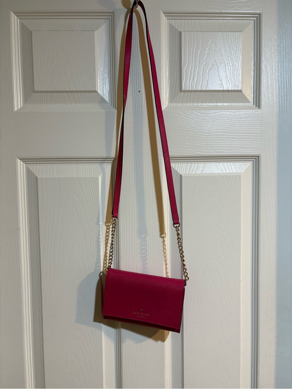 kate spade Hot Pink Crossbody Wallet with Gold Chain